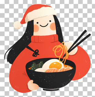 Christmas Santa - Festive Girl Enjoying Ramen PNG