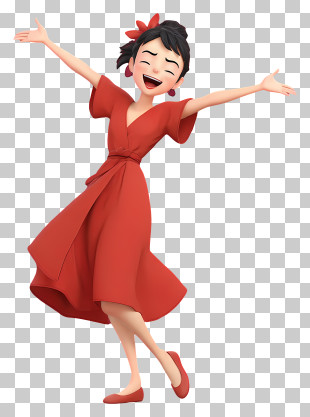 Joyful Woman In Red Dress PNG