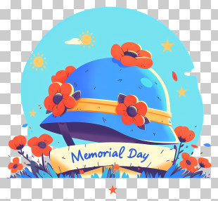 Memorial Day Helmet With Poppies PNG