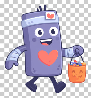 Halloween Bag - Purple Robot With Candy Bucket PNG