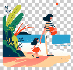 Playing On Beach - Mother And Child Walking On Beach PNG