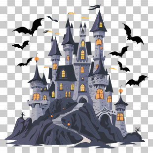 Halloween Disney Castle - Spooky Haunted Castle Illustration For Halloween PNG