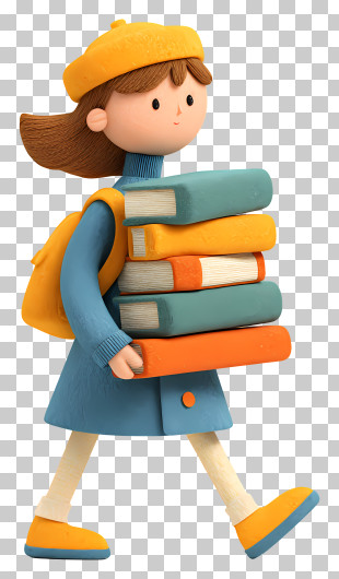 Girl Carrying Books - Clay Girl Walking With Books And Backpack PNG