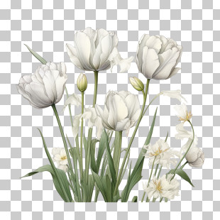 Tulips - White Tulip And Flower Illustration PNG