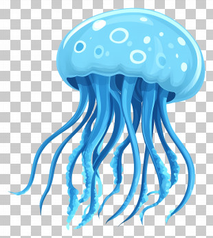 Jelly Fish - Blue Jellyfish With Flowing Tentacles PNG