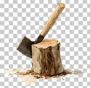 Wood Chopping - Axe Embedded In Wooden Stump PNG