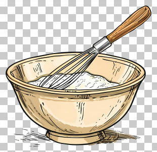Bowl With Whisk - Wooden Mixing Bowl With A Whisk PNG