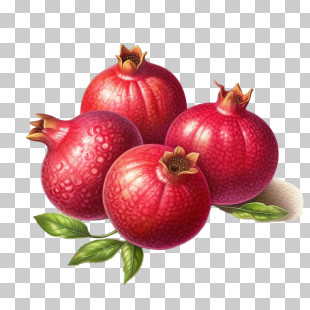 Watercolor Pomegranate
 - Fresh Red Pomegranates With Leaves Detailed Illustration PNG