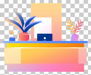 Reception Desk - Colorful Desk With Plants And Decor PNG