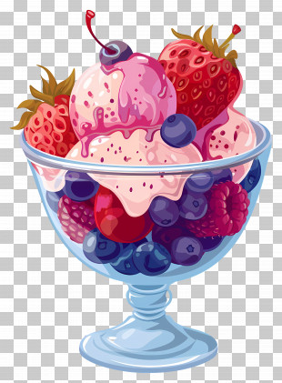 Ice Cream Sundae - Fruit And Ice Cream Bowl With Berries PNG