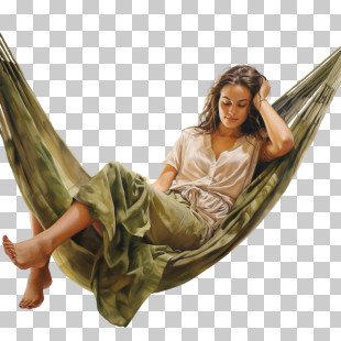 National Hammock Day - Woman Relaxing In A Green Hammock PNG