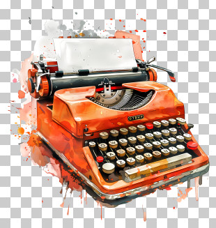 Typewriter - Vintage Orange Typewriter With Paper PNG