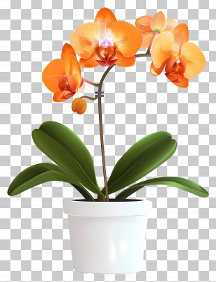 Orchid Flower - Orange Orchid Plant In A White Pot PNG