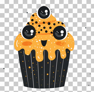 Halloween Cupcake - Happy Spooky Cupcake With Eyes For Halloween PNG