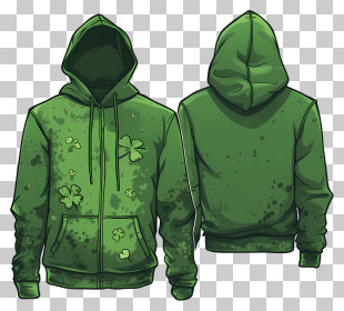 St Patricks Day Hoodies - Green Zip-Up Hoodie With Shamrock Design PNG