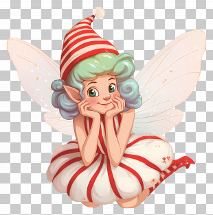 Christmas Fairy - Candy-Striped Fairy With A Christmas Hat PNG