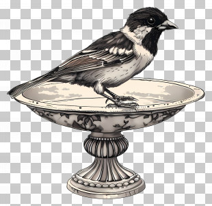 Bird Bath - Bird Bath With Black And White Bird PNG