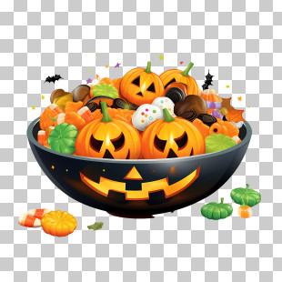 Halloween Candies Bowl - Halloween Candy In Pumpkin Bowl PNG