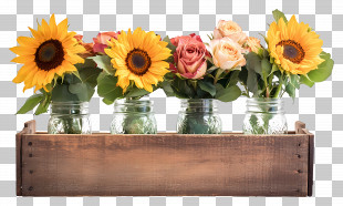 Flower Mason - Sunflower And Rose Bouquet In Rustic Box PNG