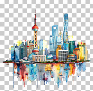 Shanghai Skyline - Shanghai Cityscape Illustration With Skyscrapers PNG
