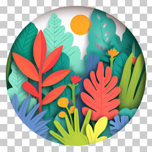 Rain Forest Scene - Colorful Leaves In A Circular Frame PNG