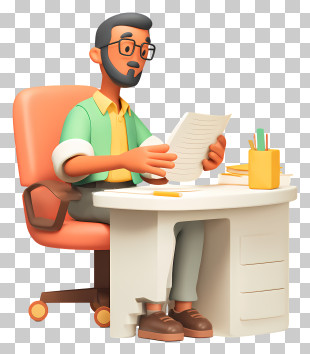 Man Reading Documents At Desk PNG