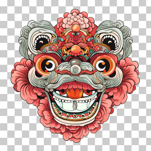 Chinese Lion Dance Head - Detailed Oriental Lion Mask Decoration PNG