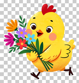 Cute Chick Carrying Flowers PNG
