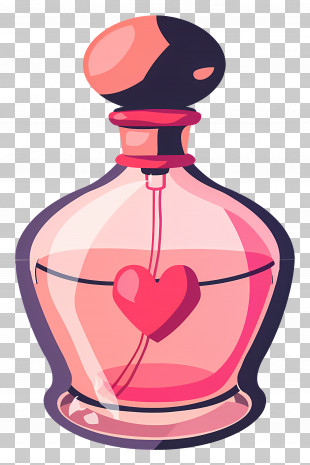 Perfume Bottle - Pink Perfume Bottle With Heart Design PNG