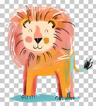 Doodle Lion - Artistic And Colorful Lion Illustration PNG