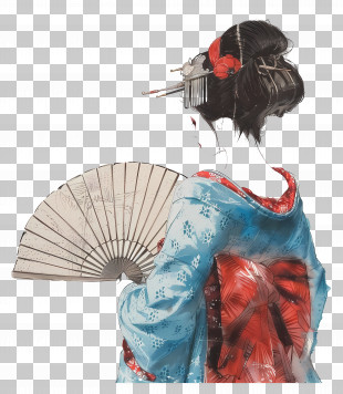 Japanese Geisha - Traditional Japanese Woman With Fan Art PNG