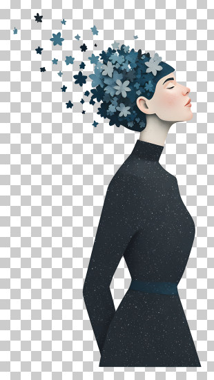 Woman Dreaming And Fantasizing - Woman With Floral Head PNG