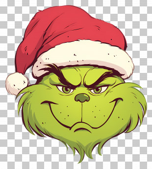 Grinch Face - Grinch Illustration With A Big Santa Hat For Festive Cheer PNG