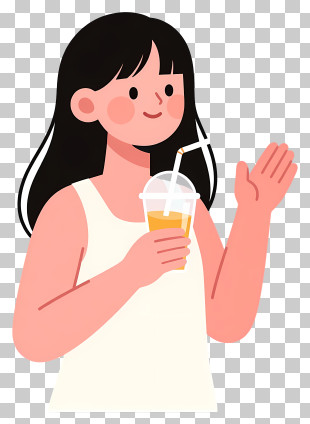 Girl Waving With Juice Cup PNG