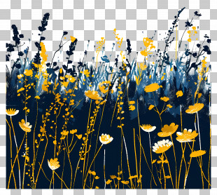 Meadows - Yellow Flowers In Dark Landscape Art PNG