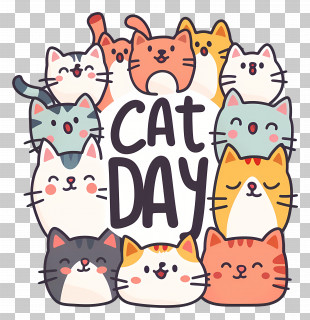 International Cat Day - Cat Day Celebration With Group Of Cats PNG