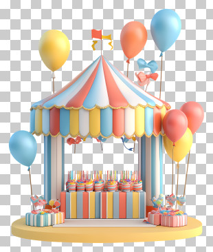 Outside Birthday Party - Colorful Carnival Tent With Balloons PNG