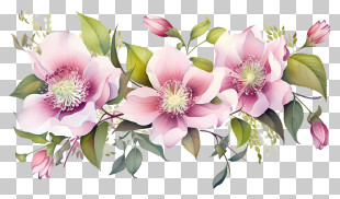Pink Flowers - Pink Flowers With Leaves PNG