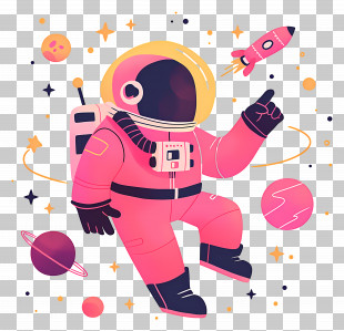 Astronaut Floating In Space - Pink Astronaut Illustration In Outer Space PNG