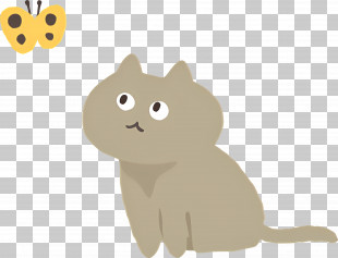 Cartoon Cat - Cute Brown Cat Looking At Butterfly Illustration PNG