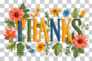 Thanks - Colorful Thanks With Flowers PNG