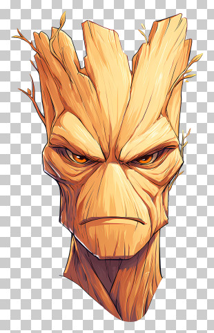 Groot Face - Wooden Cartoon Face Character PNG