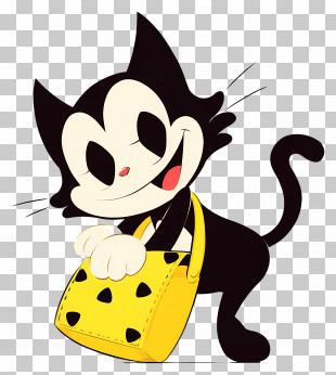 Felix The Cat - Cute Cartoon Cat Holding Yellow Bag PNG