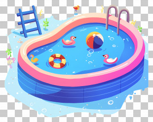 Swimming Pool - Swimming Pool With Inflatable Toys In Cartoon Style PNG