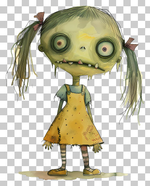 Zombie - Cartoon Zombie Girl With Pigtails PNG