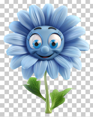 3d Cartoon Flowers - Smiling Blue Flower Cartoon PNG