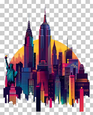 New York Silhouette - Colorful New York City Skyline Illustration PNG