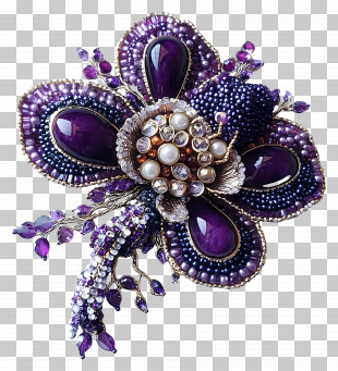 Brooch - Elegant Purple Beaded Flower Brooch PNG