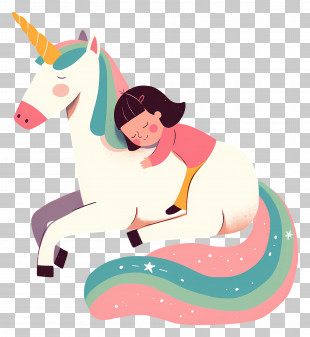 Girl Sleeping On Unicorn - Girl Riding A Unicorn PNG
