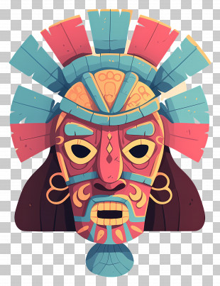 Mayan Mask - Colorful Tribal Art Mask PNG